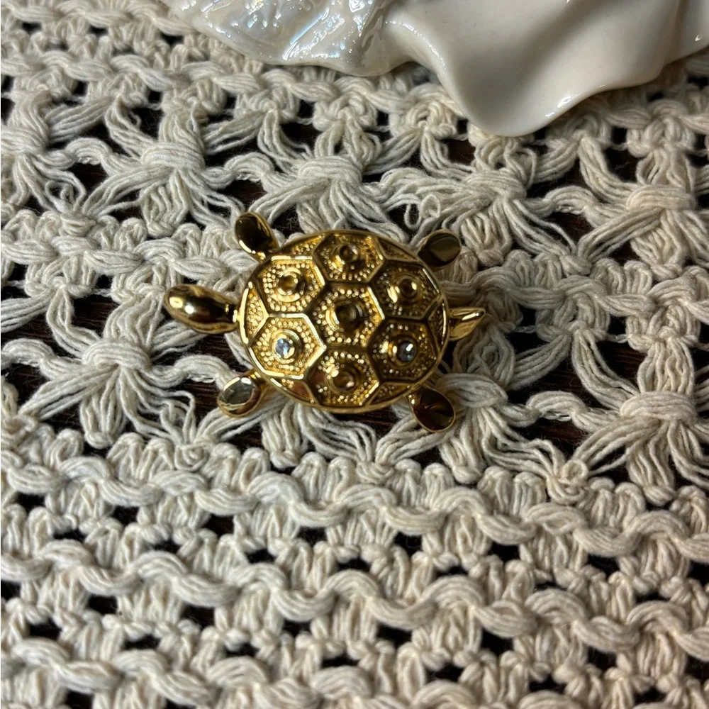 Vintage Christian Dior Turtle Brooch Gold Figural Designer Pin | AS-IS - Picture 1 of 9